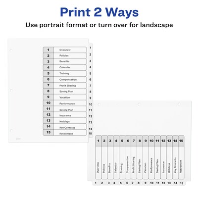 Avery Ready Index Table of Contents Paper Dividers, 1-15 Tabs, White (11142)