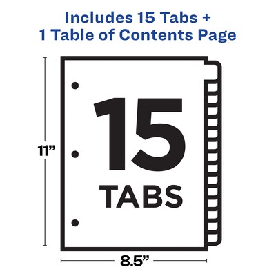 Avery Ready Index Table of Contents Paper Dividers, 1-15 Tabs, White (11142)