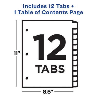 Avery Ready Index Table of Contents Paper Dividers, 1-12 Tabs, White (11140)