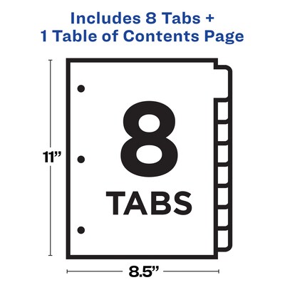 Avery Ready Index Table of Contents Plastic Dividers, 1-8 Tabs, Multicolor (11817)