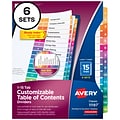 Avery Ready Index Table of Contents Paper Dividers, 1-15 Tabs, Multicolor, 6 Sets/Pack (11197)