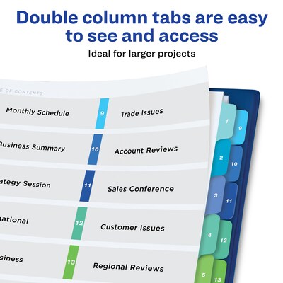 Avery Ready Index Table of Contents Double Column Paper Dividers, 1-16 Tabs, Multicolor (11320)