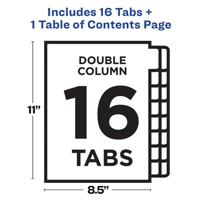 Avery Ready Index Table of Contents Double Column Paper Dividers, 1-16 Tabs, Multicolor (11320)