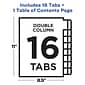 Avery Ready Index Table of Contents Double Column Paper Dividers, 1-16 Tabs, Multicolor (11320)