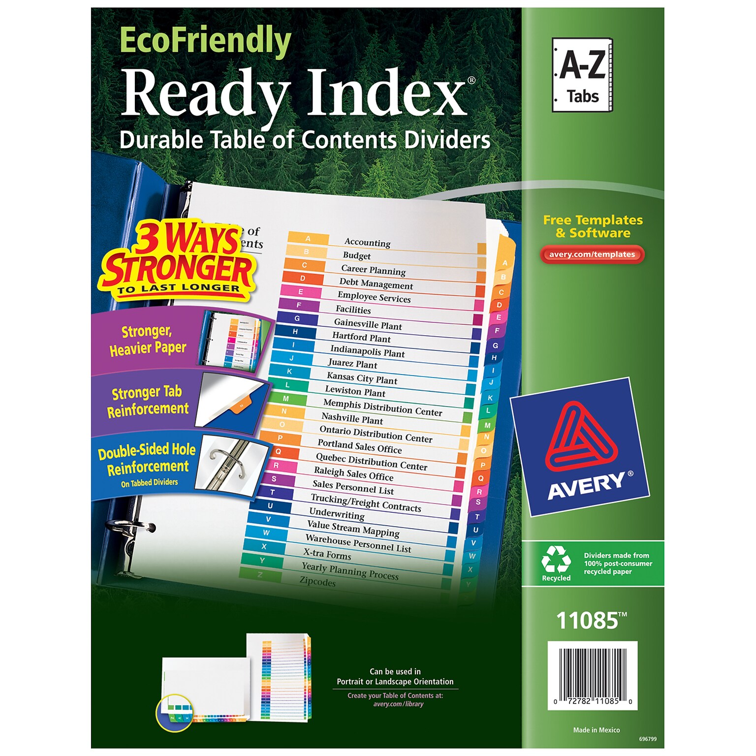 Avery Ready Index Table of Contents EcoFriendly Paper Dividers, A-Z Tabs, Multicolor (11085)