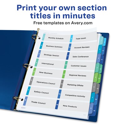 Avery Ready Index Table of Contents Double Column Paper Dividers, 1-16 Tabs, Multicolor (11320)