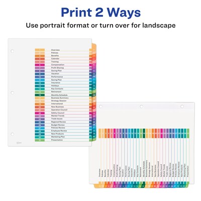 Avery Ready Index Table of Contents EcoFriendly Paper Dividers, 1-31 Tabs, Multicolor (11084)