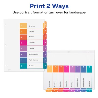 Avery Ready Index Table of Contents EcoFriendly Paper Dividers, 1-8 Tabs, Multicolor, 3 Sets/Pack (11081)