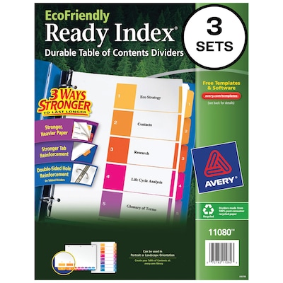 Avery Ready Index Table of Contents EcoFriendly Paper Dividers, 1-5 Tabs, Multicolor, 3 Sets/Pack (1