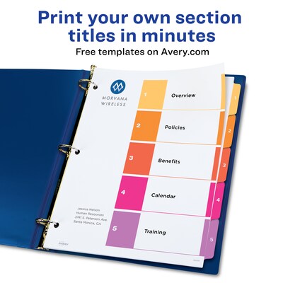 Avery Ready Index Table of Contents EcoFriendly Paper Dividers, 1-5 Tabs, Multicolor, 3 Sets/Pack (11080)