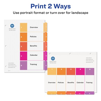 Avery Ready Index Table of Contents Paper Dividers, 1-5 Tabs, Multicolor, 24 Sets/Box (11167)
