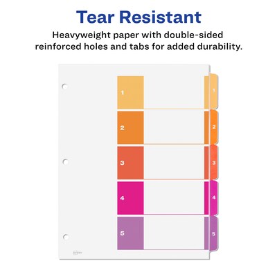 Avery Ready Index Table of Contents Paper Dividers, 1-5 Tabs, Multicolor, 24 Sets/Box (11167)