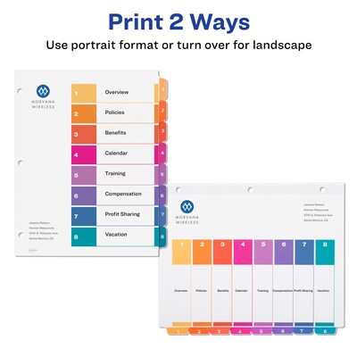 Avery Ready Index Table of Contents Paper Dividers, 1-8 Tabs, Multicolor, 24 Sets/Box (11168)