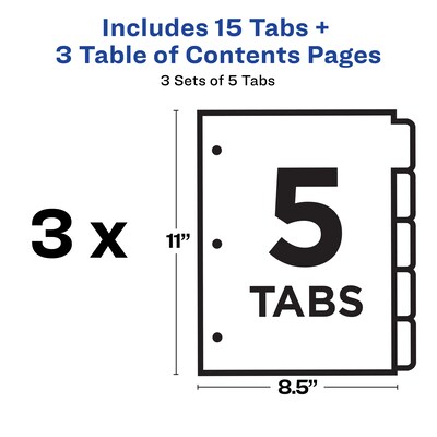 Avery Ready Index Table of Contents EcoFriendly Paper Dividers, 1-5 Tabs, Multicolor, 3 Sets/Pack (11080)