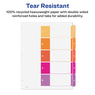 Avery Ready Index Table of Contents EcoFriendly Paper Dividers, 1-5 Tabs, Multicolor, 3 Sets/Pack (11080)