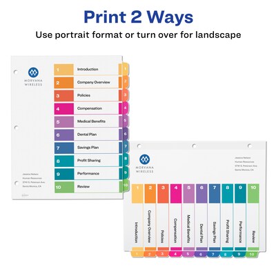 Avery Ready Index Table of Contents Paper Dividers, 1-10 Tabs, Multicolor, 24 Sets/Box (11169)