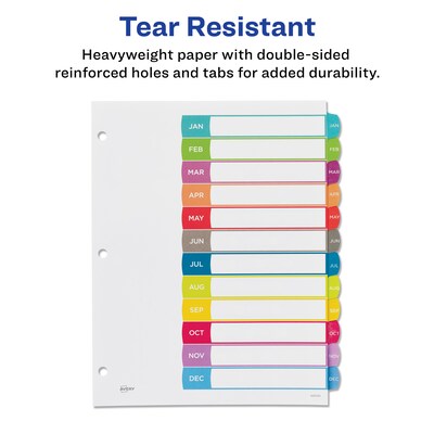 Avery Ready Index Table of Contents Paper Dividers, 1-12 Tabs, Contemporary Multicolor (11847)