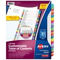 Avery Ready Index Table of Contents Paper Dividers, 1-31 Tabs, Contemporary Multicolor (11846)