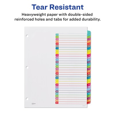 Avery Ready Index Table of Contents Paper Dividers, 1-31 Tabs, Contemporary Multicolor (11846)