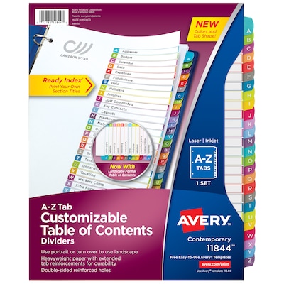 Avery Ready Index Table of Contents Paper Dividers, A-Z Tabs, Contemporary Multicolor (11844)