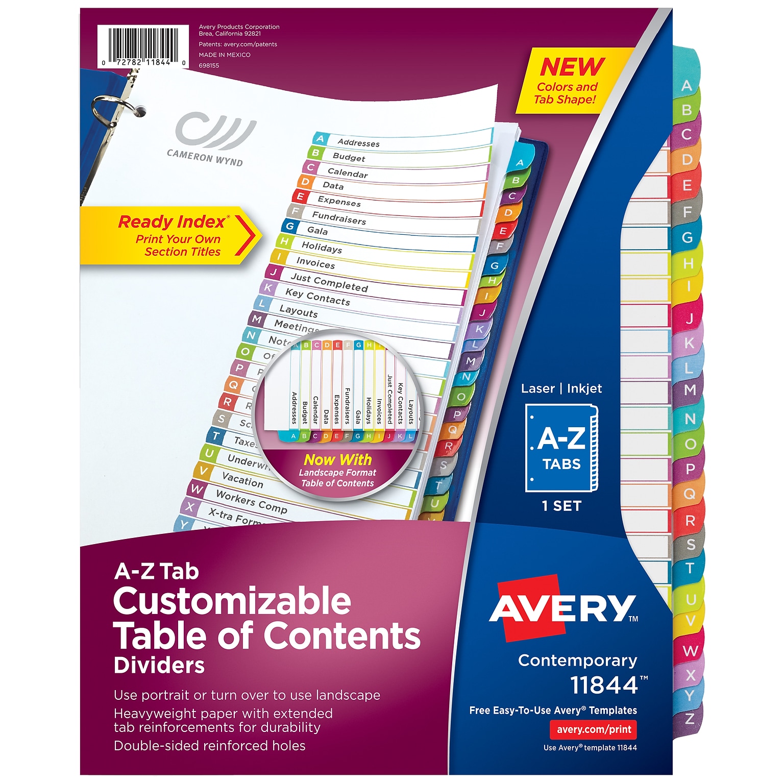 Avery Ready Index Table of Contents Paper Dividers, A-Z Tabs, Contemporary Multicolor (11844)