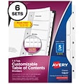 Avery Ready Index Customizable Table of Contents Numeric Dividers, 5-Tab, White Tabs, 6 Sets (11821)