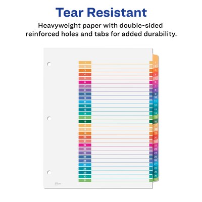 Avery Ready Index Table of Contents Paper Dividers, 1-31 Tabs, Multicolor, 6 Sets/Pack (11831)