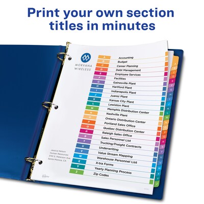 Avery Ready Index Table of Contents Pre-Printed Paper Dividers, A-Z Tabs, Multicolor, 1 Set (11125)