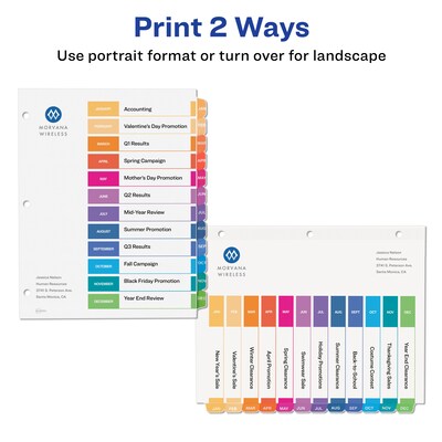 Avery Ready Index Table of Contents Paper Dividers, Jan-Dec Tabs, Multicolor, 6 Sets/Pack (11830)