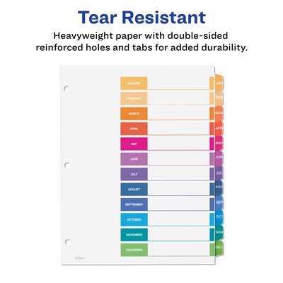Avery Ready Index Table of Contents Pre-Printed Monthly Paper Divider, Jan-Dec, Multicolor, 6 Sets (11830)