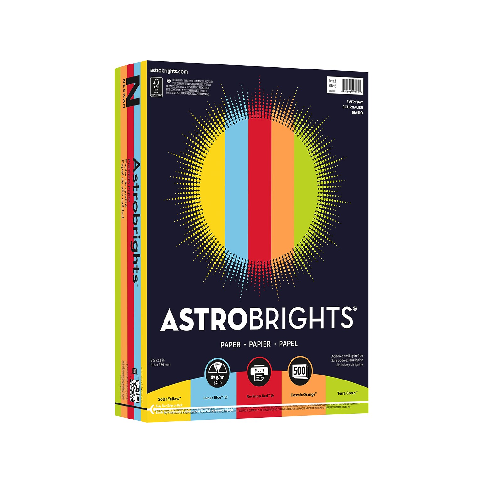 Astrobrights Colored Paper, 24 lbs., 8.5 x 11, Assorted Everyday Colors, 500 Sheets/Ream (99743-01