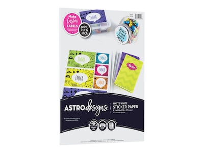 Astrobrights Astrodesigns Inkjet/Laser Sticker Paper Labels, 8 1/2 x 11, Matte White, 15 Sheets/Pa