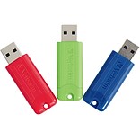 Verbatim PinStripe 128GB USB 3.0 Flash Drives, Assorted Colors, 3/Pack (70390)