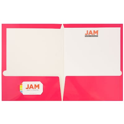 JAM Paper Laminated Two-Pocket Glossy Presentation Folders, Fuchsia Hot Pink, 6/Pack (385GFUA)