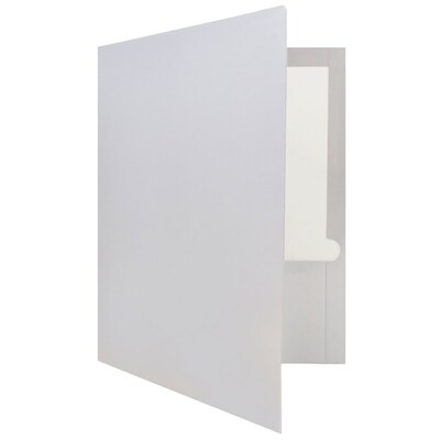 JAM Paper 2-Pocket Presentation Folders, Silver Glossy, 100/Box (385GSI)