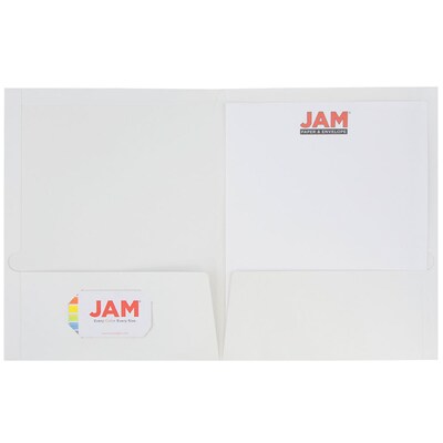JAM Paper® Laminated Glossy 2 Pocket Presentation Folders, White, 100/Box (385GWH)