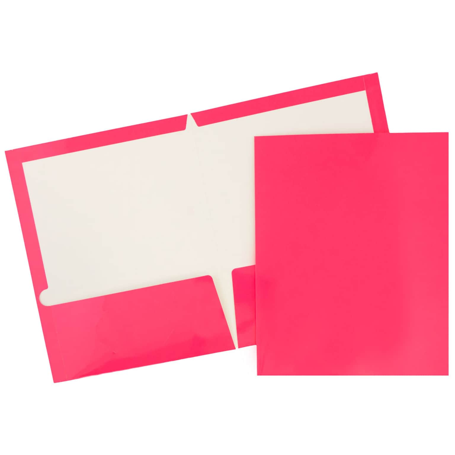 JAM Paper Laminated Two-Pocket Glossy Presentation Folders, Fuchsia Hot Pink, 6/Pack (385GFUA)