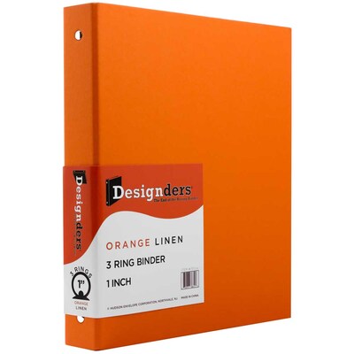 JAM Paper® Premium Linen Textured 1 Inch Binder, Orange 3 Ring Binder, Sold Individually (751LOR)