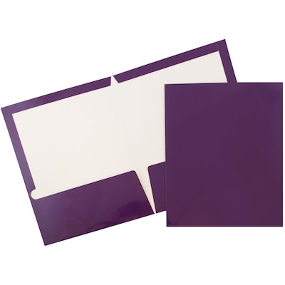 JAM Paper® Laminated Glossy 2 Pocket Presentation Folders, Purple, 100/Box (385GPU)