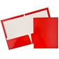 JAM Paper® Laminated Glossy 2 Pocket Presentation Folders, Red, 100/Box (385GRE)