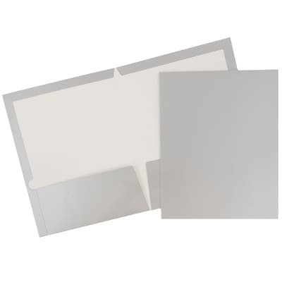 JAM Paper 2-Pocket Presentation Folders, Silver Glossy, 100/Box (385GSI)