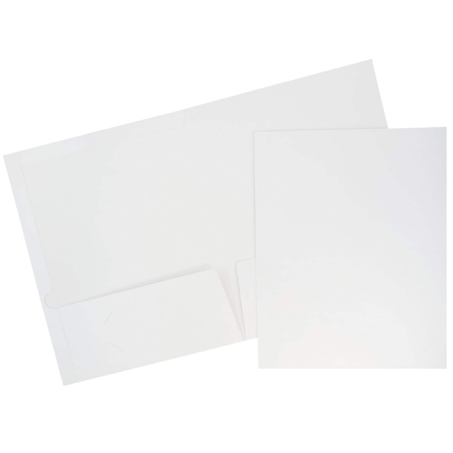 JAM Paper® Laminated Glossy 2 Pocket Presentation Folders, White, 100/Box (385GWH)