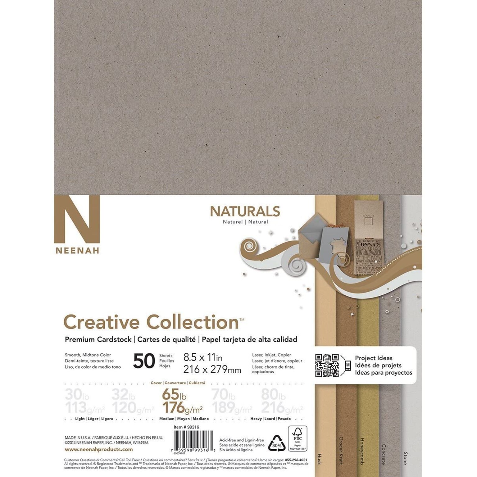 Neenah Naturals Cardstock 8.5X11 50/Pkg-5 Colors/10 Each