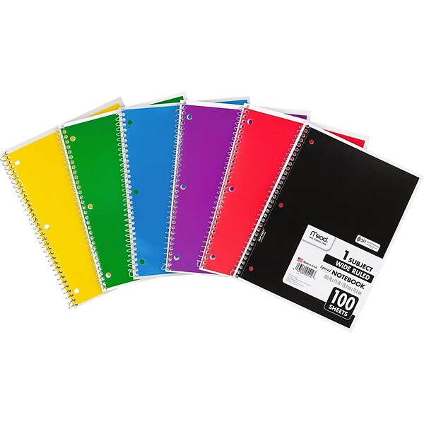 Mead 1-Subject Spiral Notebook, 8 x 10 1/2, Wide Ruled, 100 Sheets, Each (05514)