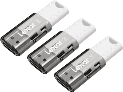 Lexar JumpDrive S60 64GB USB 2.0 Type A Flash Drive, Grey/White, 3/Pack (LJDS60-64GB3NNU)