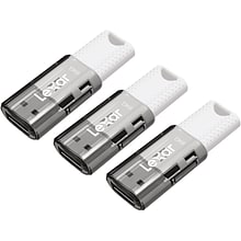 Lexar JumpDrive S60 64GB USB 2.0 Type A Flash Drive, Grey/White, 3/Pack (LJDS60-64GB3NNU)