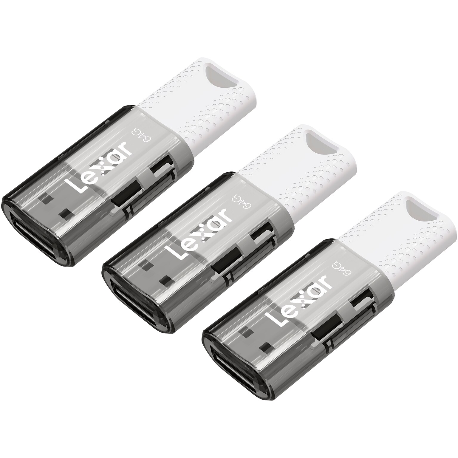 Lexar JumpDrive S60 64GB USB 2.0 Type A Flash Drive, Grey/White, 3/Pack (LJDS60-64GB3NNU)