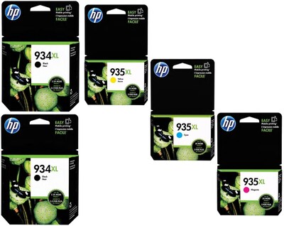 HP 934XL/935XL Black/Cyan/Magenta/Yellow Ink Cartridges, High Yield, 5/Pack (6ZA02AN#140)