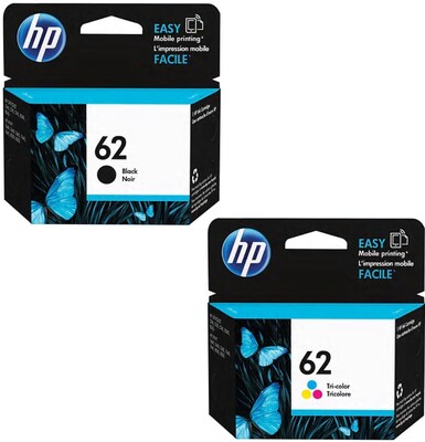 HP 62 Black/62 Tri-Color Ink Cartridge (N9H64FN), Multi-pack (2 cart per pack)