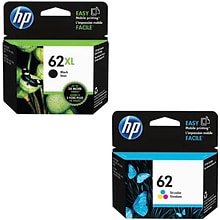 HP 62XL/62 Black High Yield, Tri-Color Ink Cartridges, Standard Yield, 2/Pack (N9H67FN)